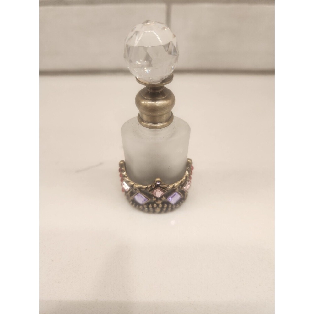 Vintage Refillable Perfume Bottle Pink Purple Crystal Rhinestone Screw Cap & Rod